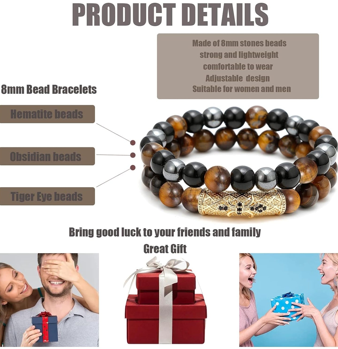 8mm Tiger Eye Triple Protection Bracelet