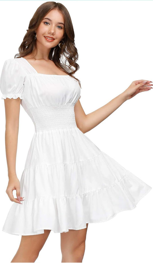 Kandy Kole Ruffled White Summer Mini Dress